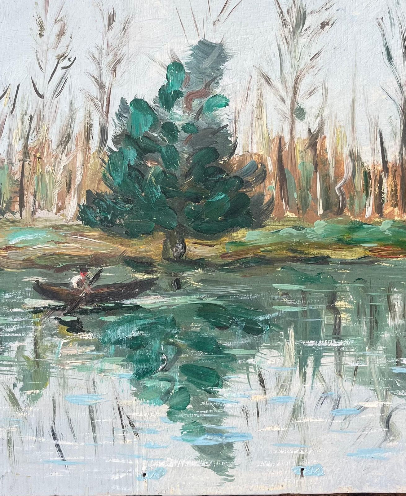 French Impressionist Oil Painting Of A Figure Rowing Along A Tranquil River photo buy