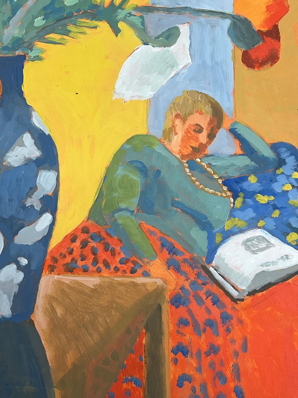 Bright Still Life With Poppies And Reclining Woman Bold And Modernist Style photo for sale