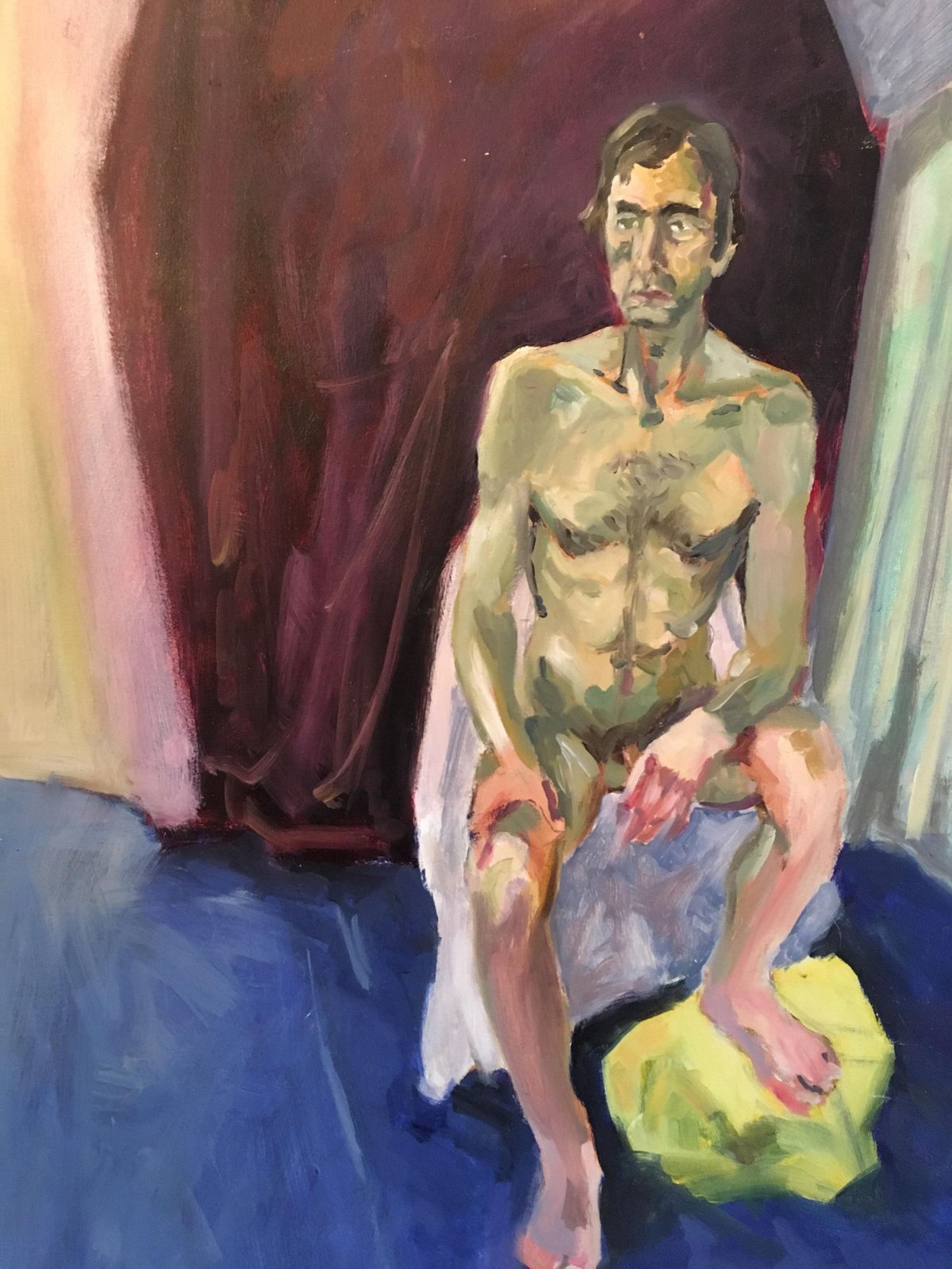 English 20th Century Nude Male Portrait, Burgundy Colour, Original Oil Painting C.1950s photo 700.0