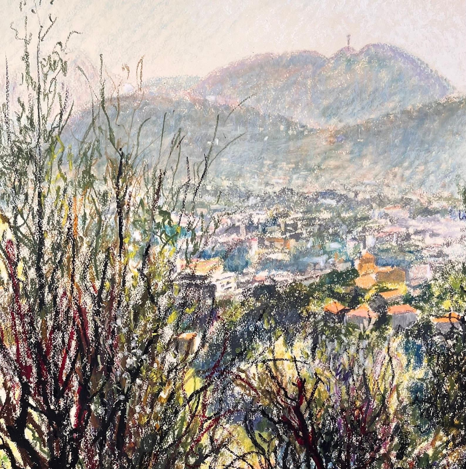 Josine Vignon Mid Century French Original Painting Of A Hillside Cityscape W/ Lush Vegetation 1950's photo Art