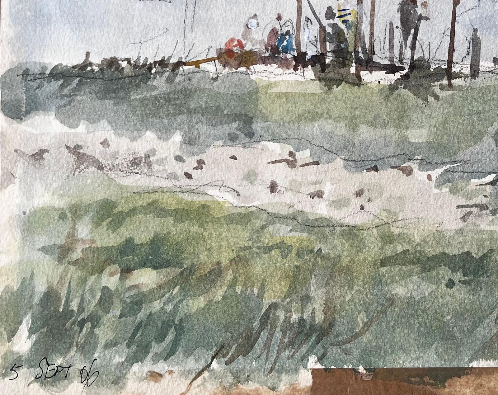 Anthony Herbert Original Watercolour Riverside Jetty With Figures 2006 By Tony Herbert 2006 photo vinterior
