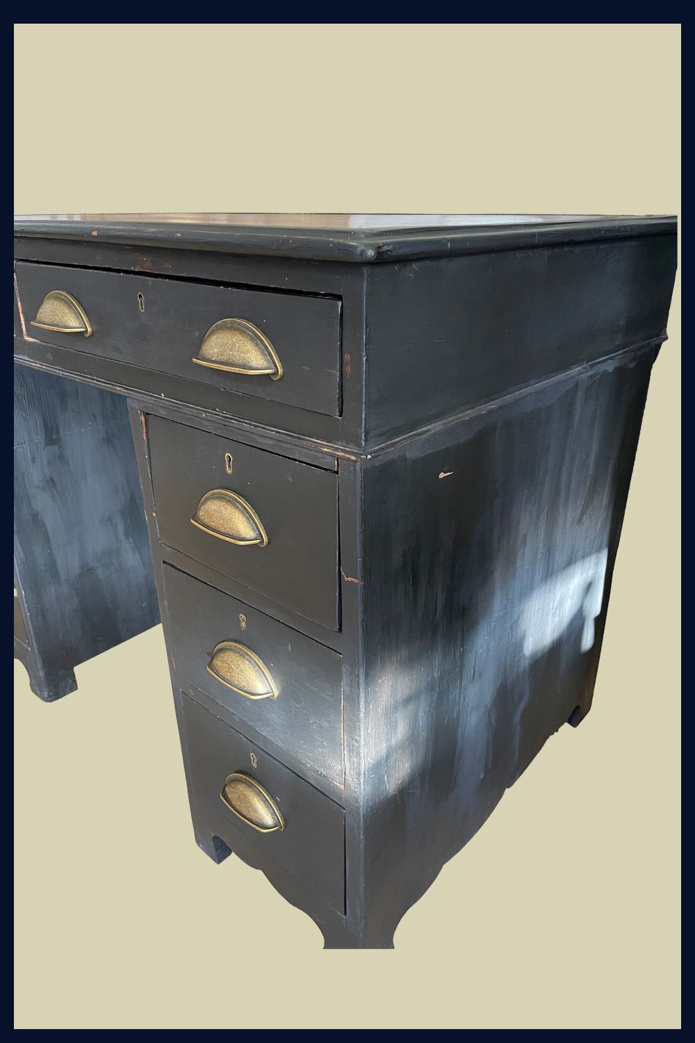 Vintage Painted Desk With Leather Skiver And Lockable Drawers photo vintage