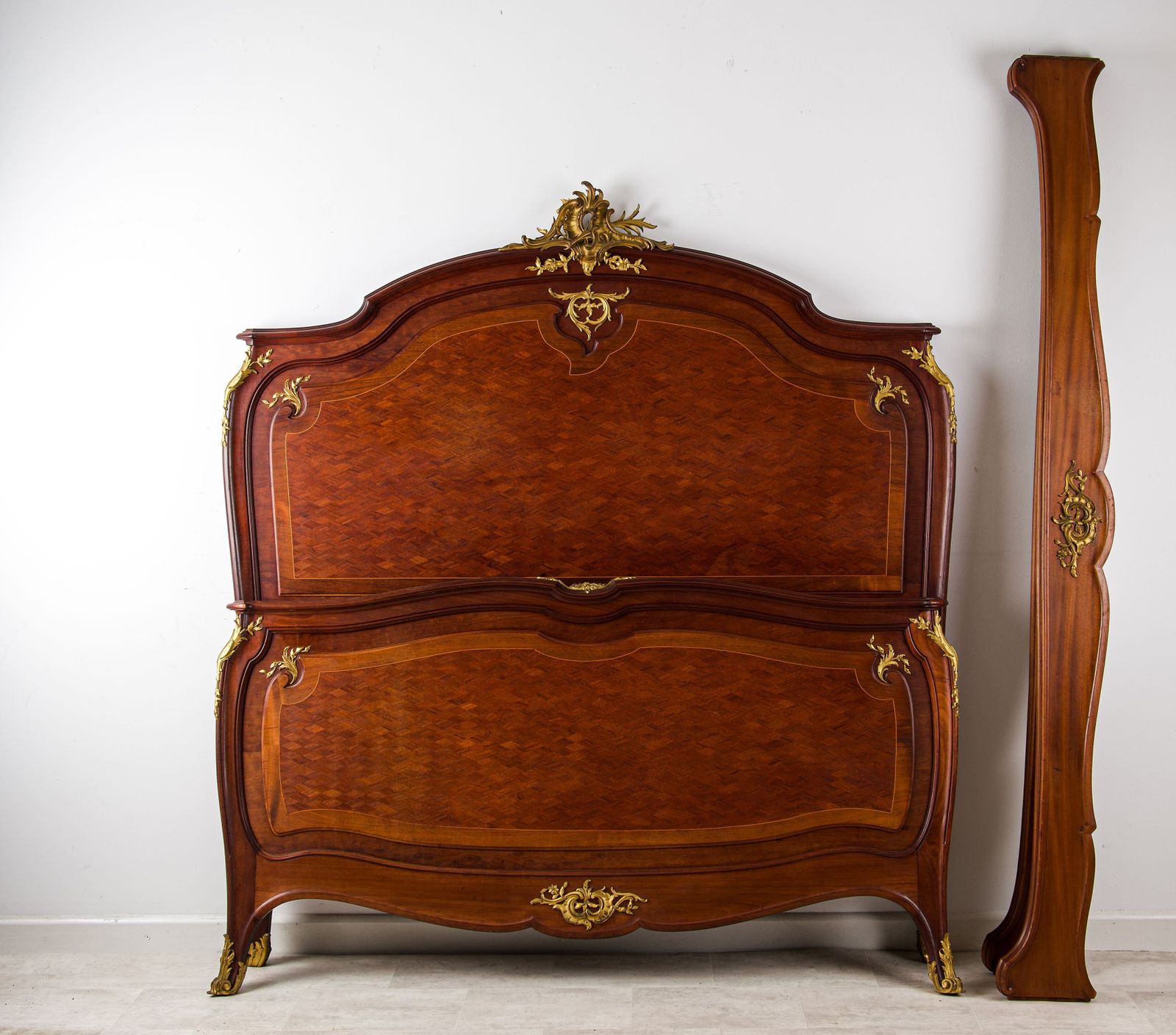 Stunning Antique French Kingwood Parquetry And Ormolu Mounted Bed