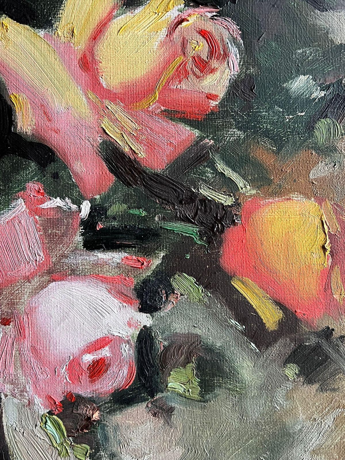 French School Mid 20th Century French Vintage Floral Still Life With Roses In A Red Vase photo buy