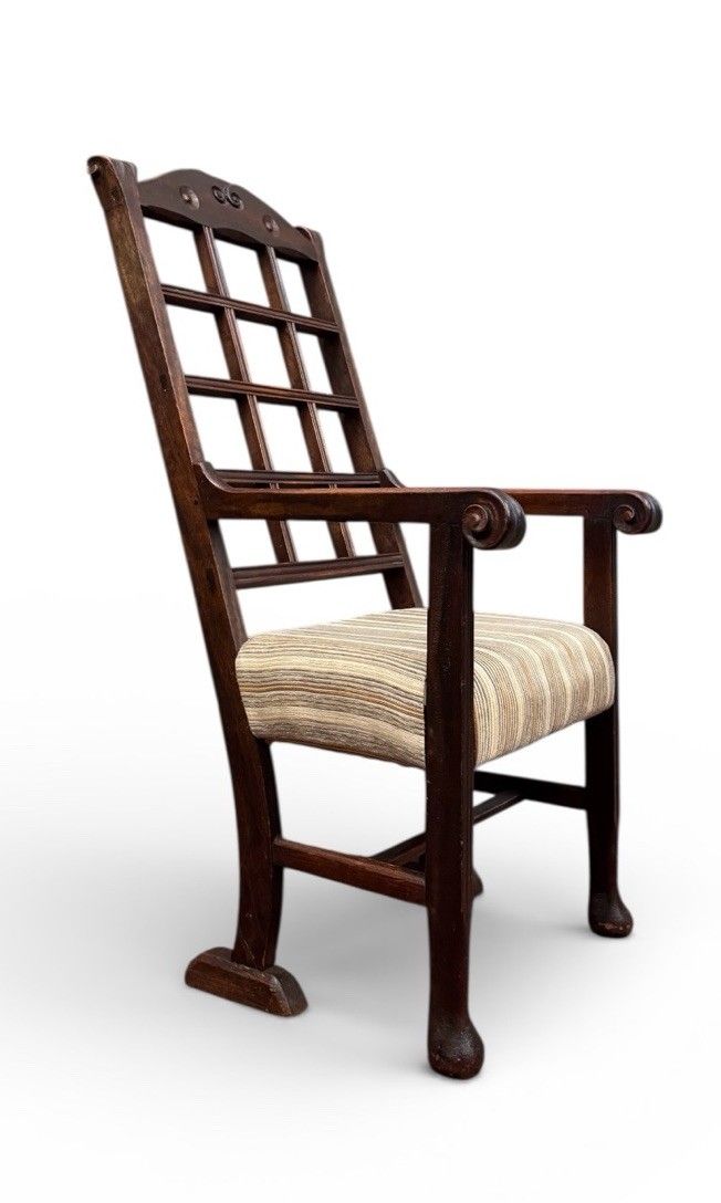 Antique William Birich Mahogany Armchair Arts And Crafts Lattice Backs C1900s