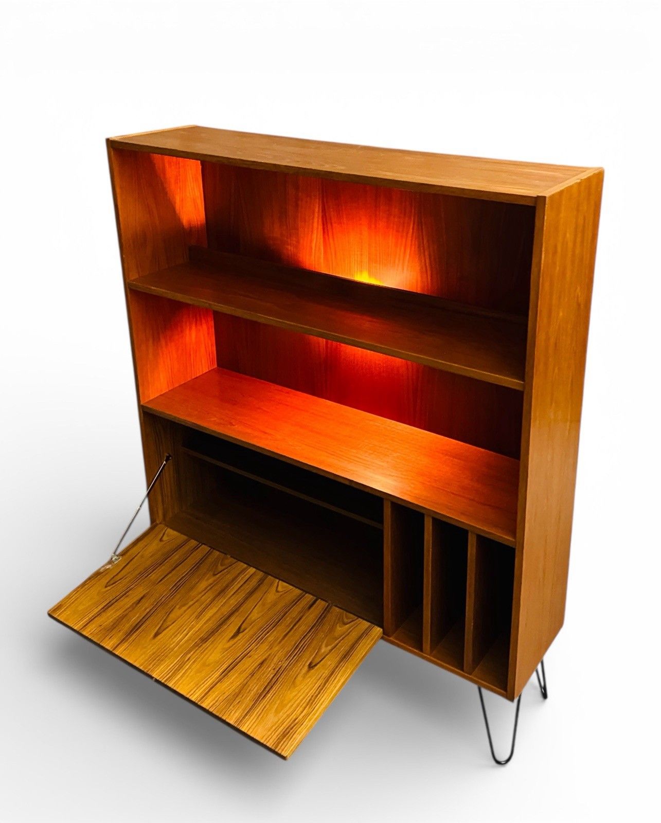 Danish Poul Hundvead Teak Bookcase Record Cabinet Hair Pin Legs Retro C1970s photo 325.0