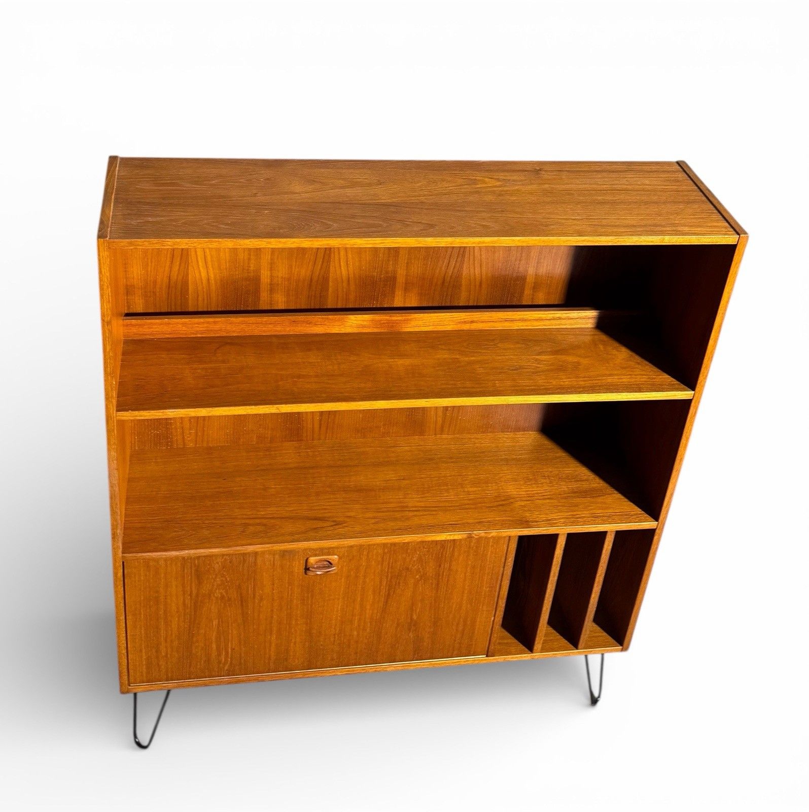 Danish Poul Hundvead Teak Bookcase Record Cabinet Hair Pin Legs Retro C1970s photo vinterior