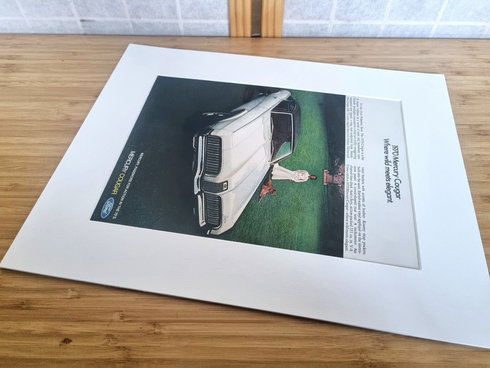 Vintage Car Print Advertisement, Mercury Cougar Magazine Ad, 1970s American Automobile Wall Art Mounted photo for sale