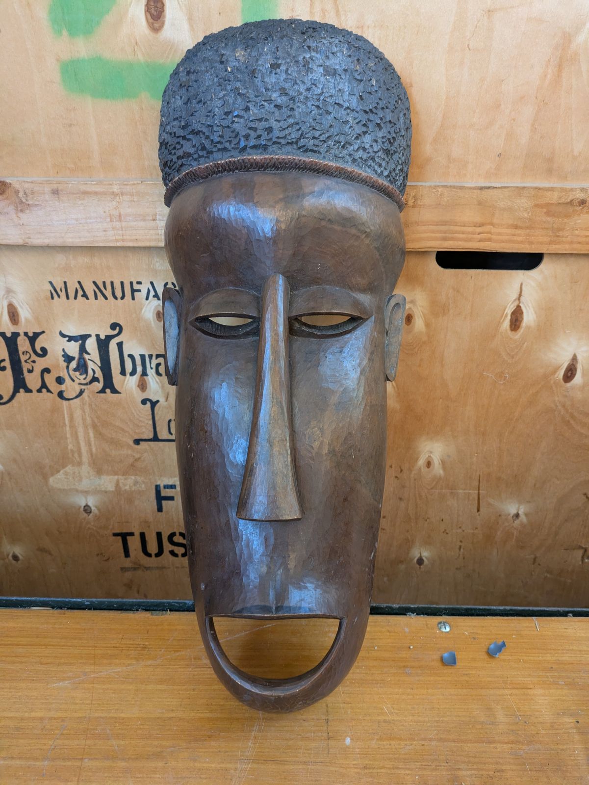 photo furniture Vintage Hand Carved Makonde Hand Carved Tribal Ebony Wall Mounted Face Mask  65 X 25 X 12 From The Malde Collection