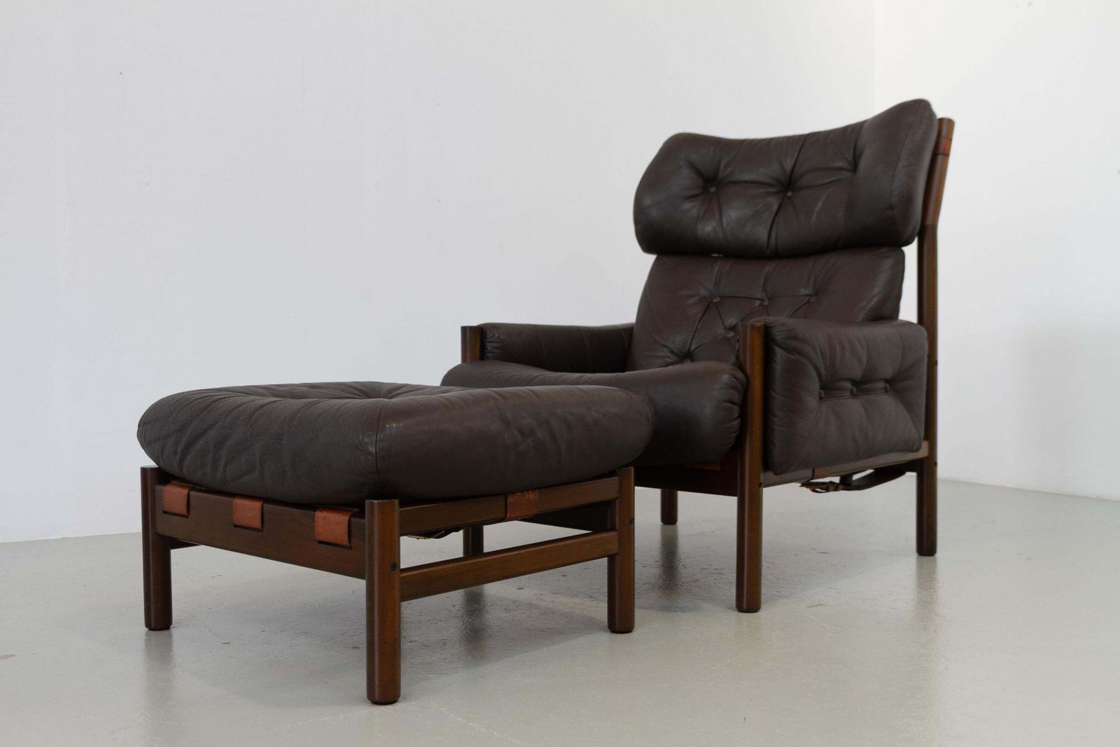 Scandinavian Mid Century Safari Lounge Chair And Stool By Bruksbo, Norway. 1970s photo Furniture