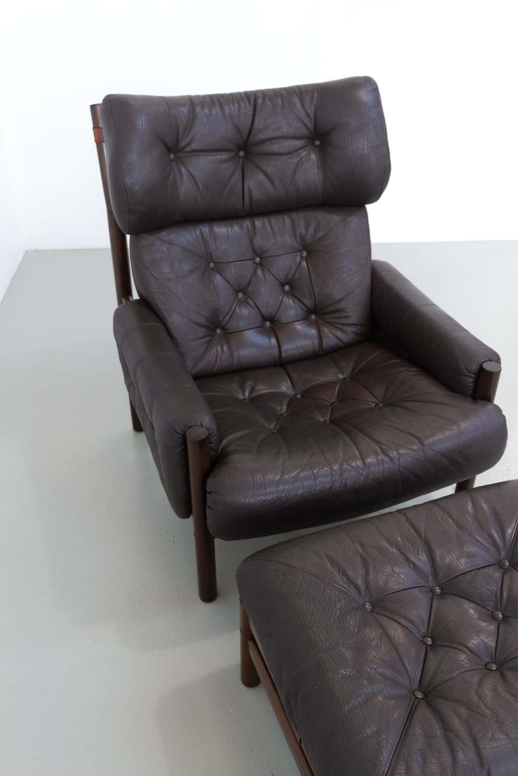 Scandinavian Mid Century Safari Lounge Chair And Stool By Bruksbo, Norway. 1970s photo 3329.0
