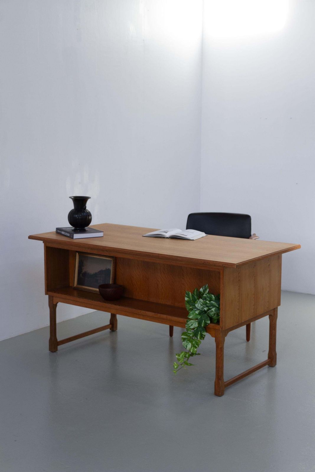 photo buy Mid Century Danish Freestanding Oak Desk Attributed To Henning Kjærnulf, 1960s.