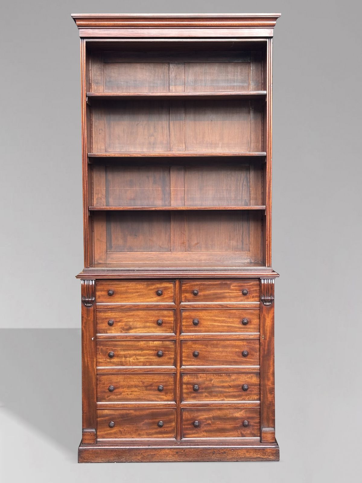 Early 19th Century Regency Period Tall Mahogany Wellington Base Open Library Bookcase photo furniture