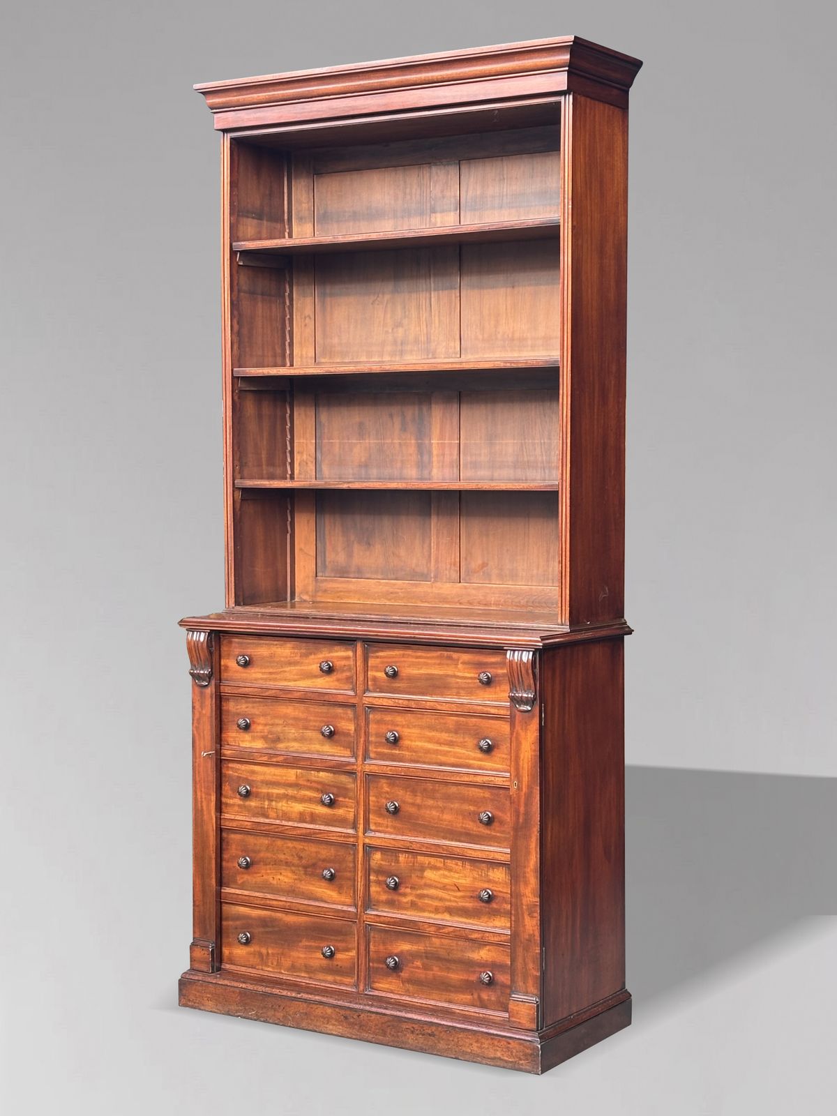 Early 19th Century Regency Period Tall Mahogany Wellington Base Open Library Bookcase photo Furniture