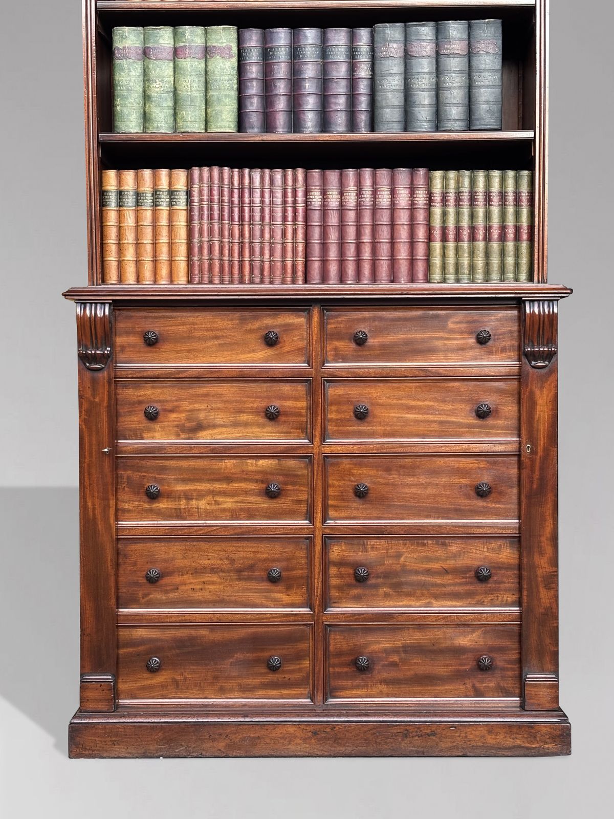 Early 19th Century Regency Period Tall Mahogany Wellington Base Open Library Bookcase photo vintage