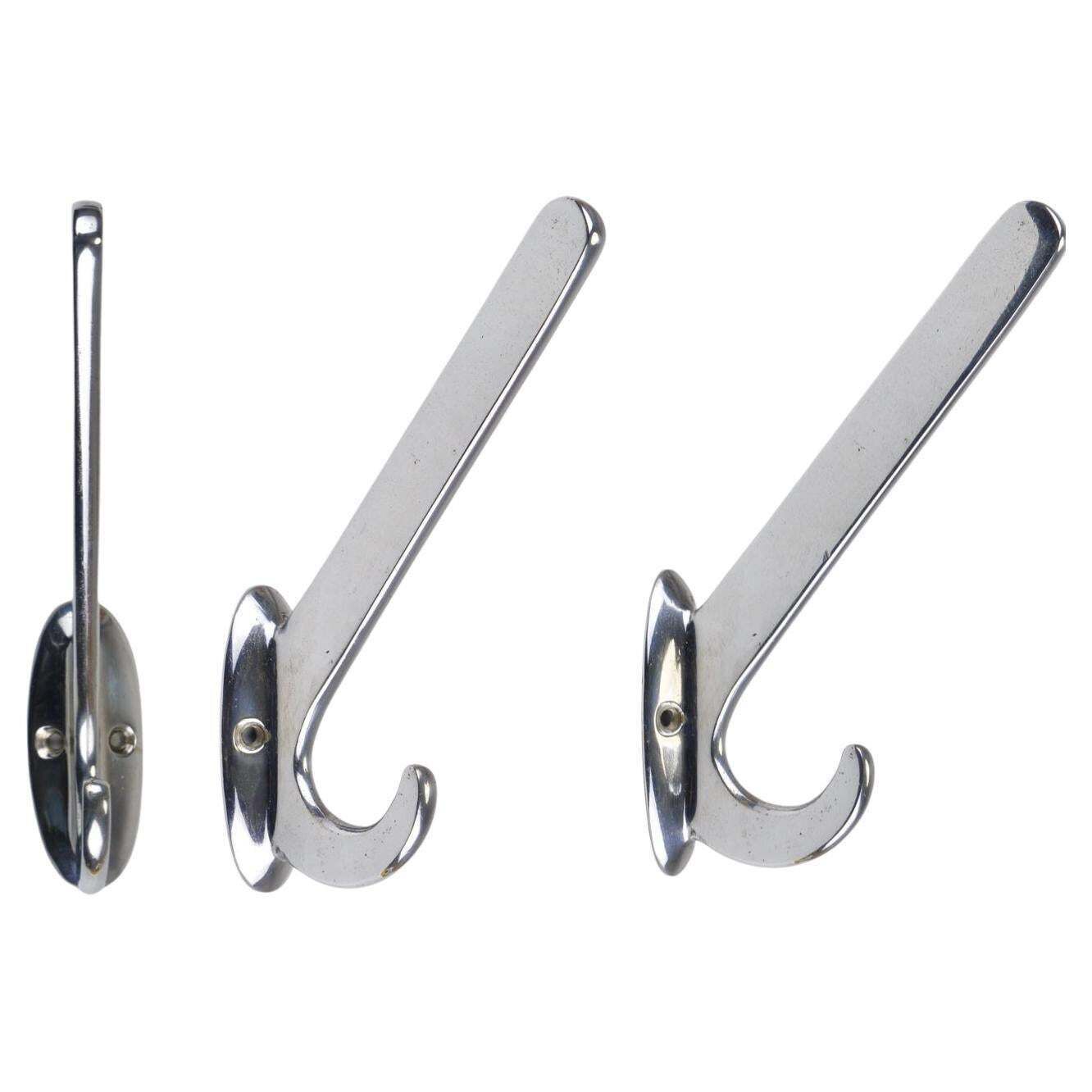 Up To 5 Large Art Deco Bauhaus Nickel & Brass Wall Coat Hooks, Vienna, 1930s