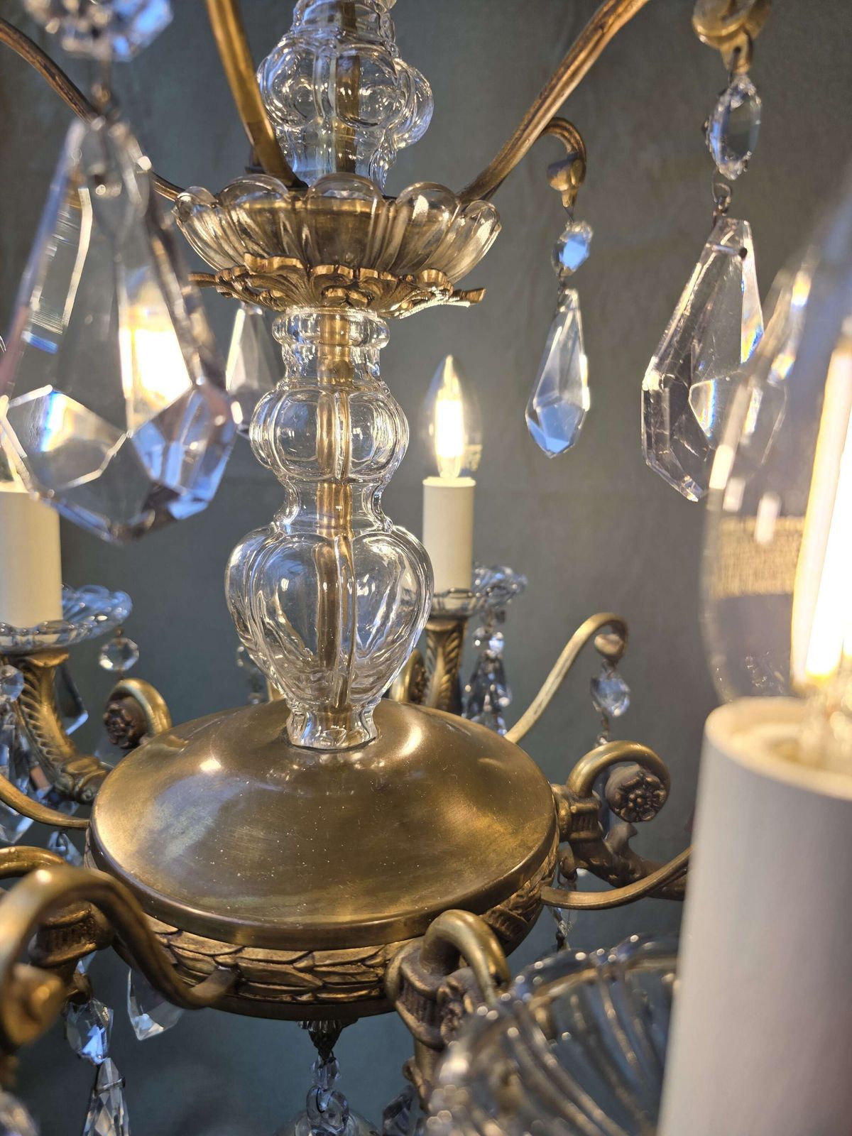 Vintage Brass & Crystal 5 Arm Chandelier – Mid Century European Design photo buy