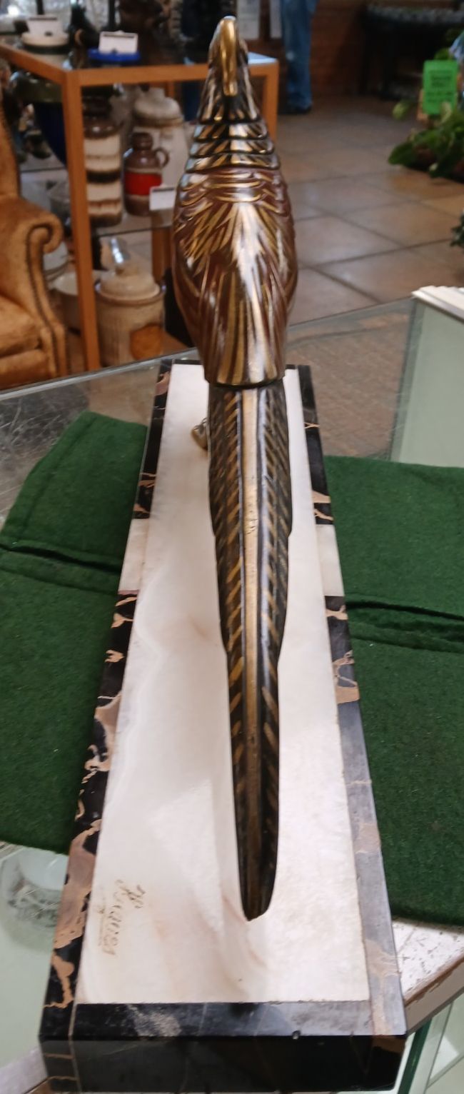 Art Deco Cold Painted Bronze Pheasant On Onyx & Marble Base Jean Baptiste Hughes photo vintage