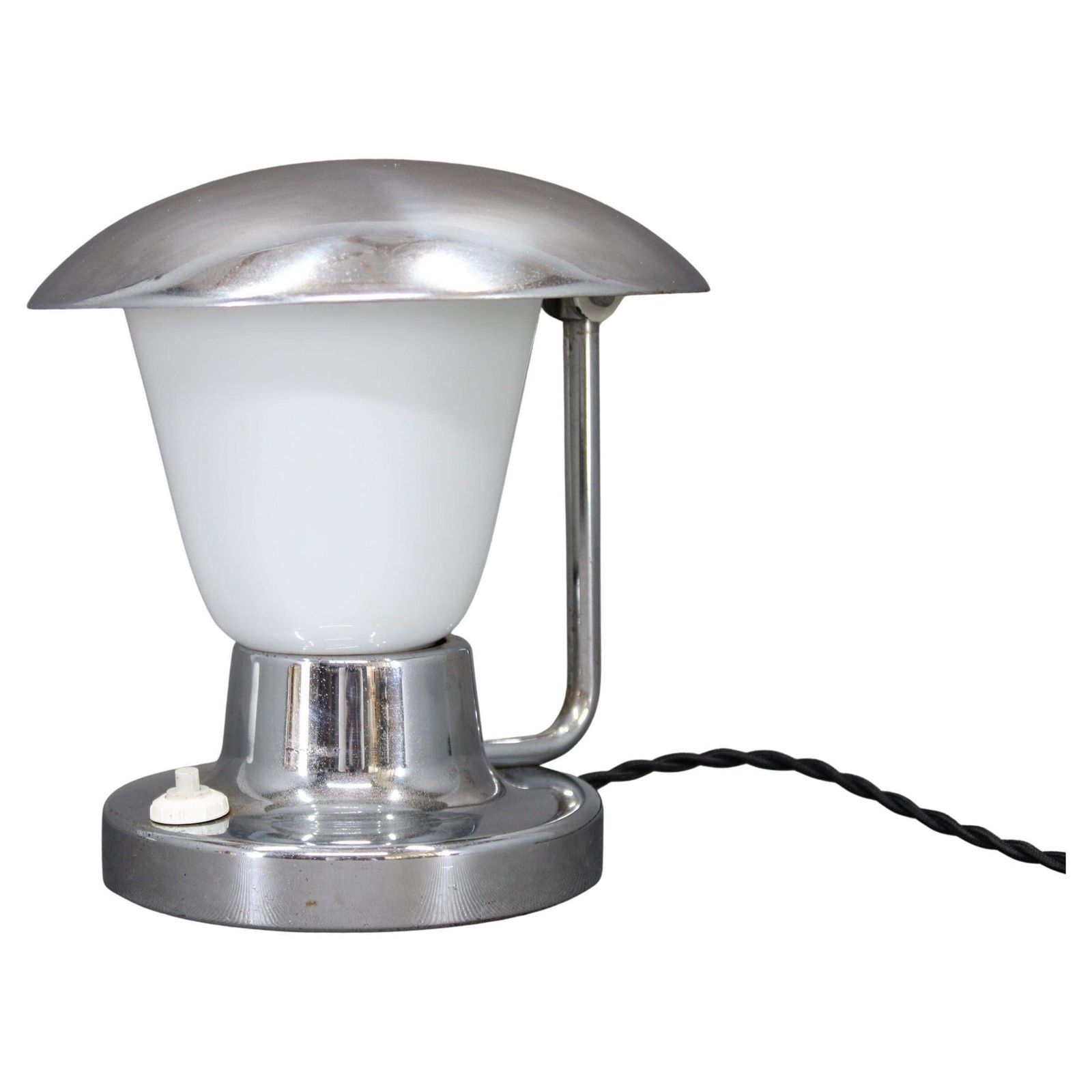 Napako Art Deco Chrome And Opal Glass Table Lamp, Czechoslovakia 1930s