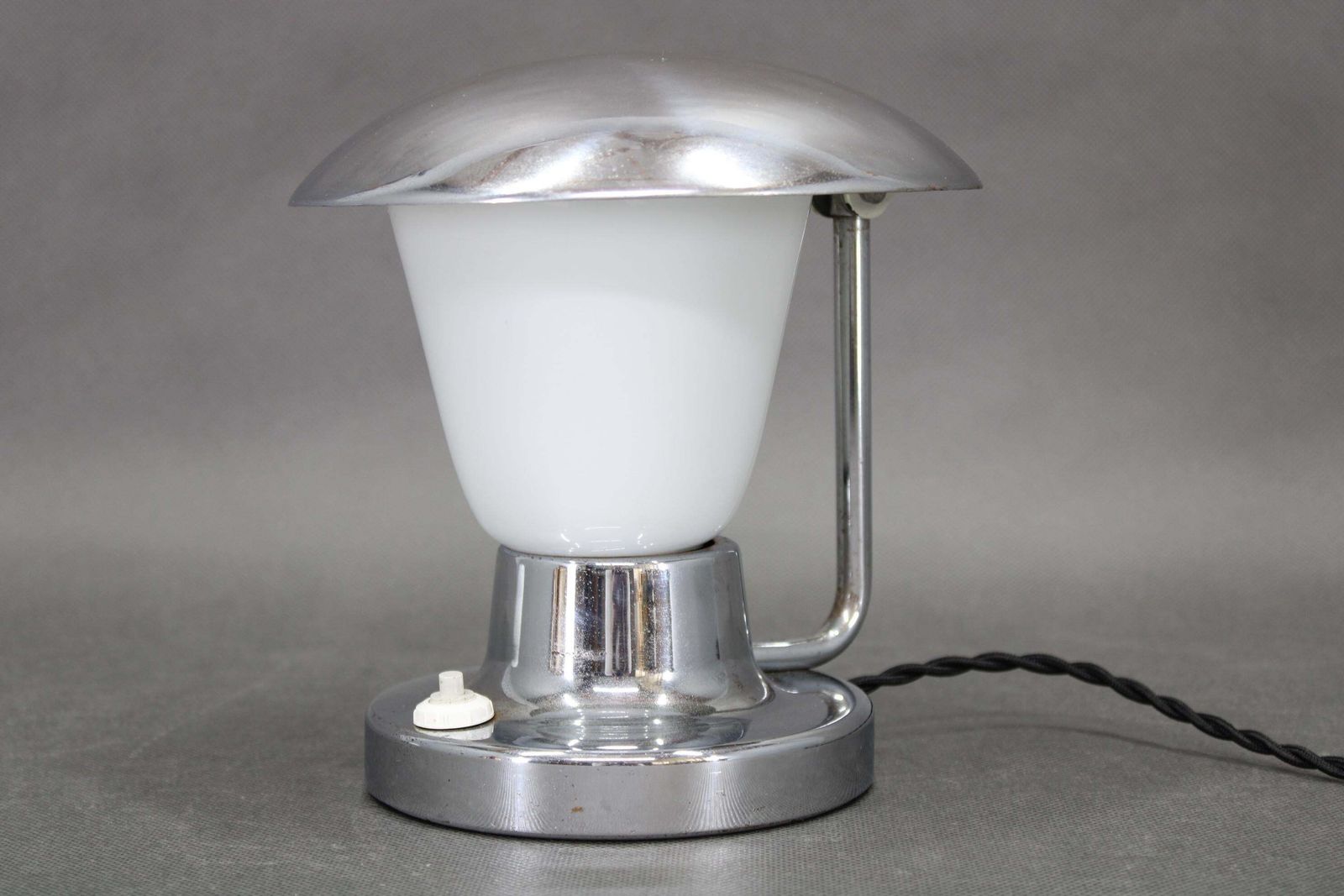 Napako Art Deco Chrome And Opal Glass Table Lamp, Czechoslovakia 1930s photo furniture