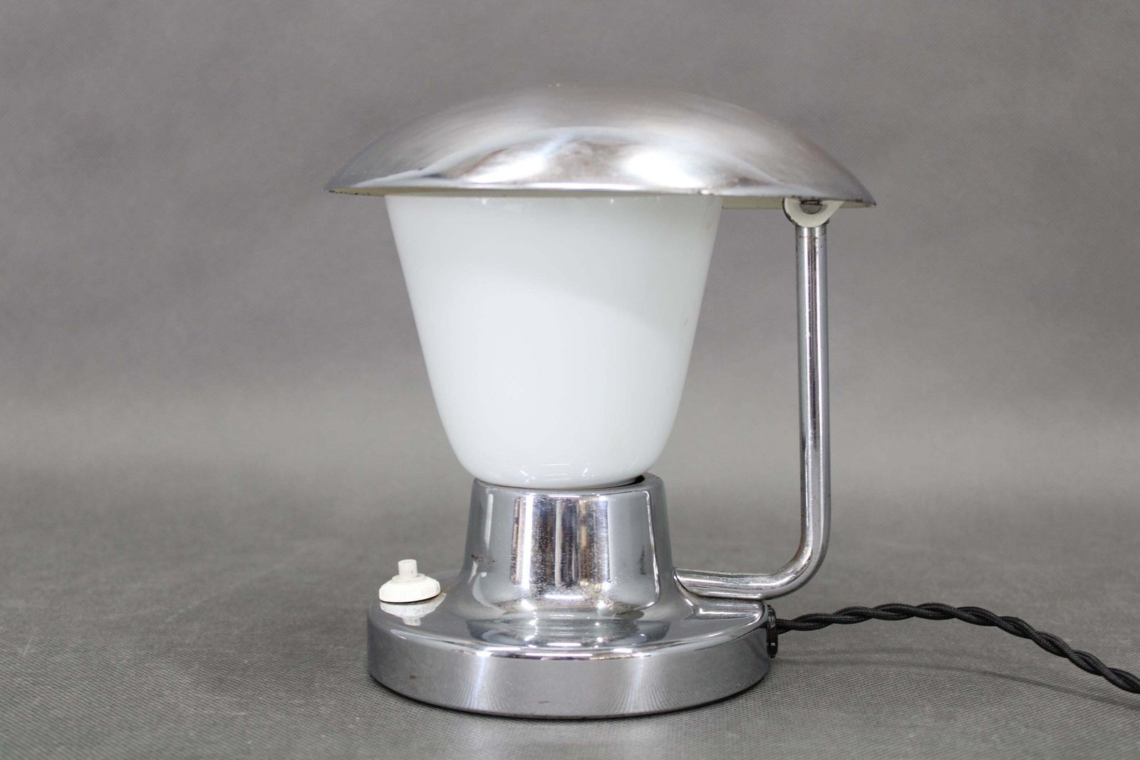Napako Art Deco Chrome And Opal Glass Table Lamp, Czechoslovakia 1930s photo 288.0