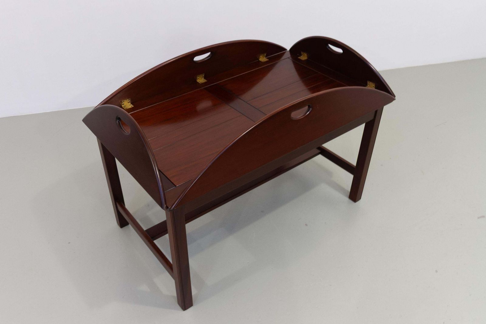 English Mahogany And Brass Butler's Tray Coffee Table, 1960s. photo furniture