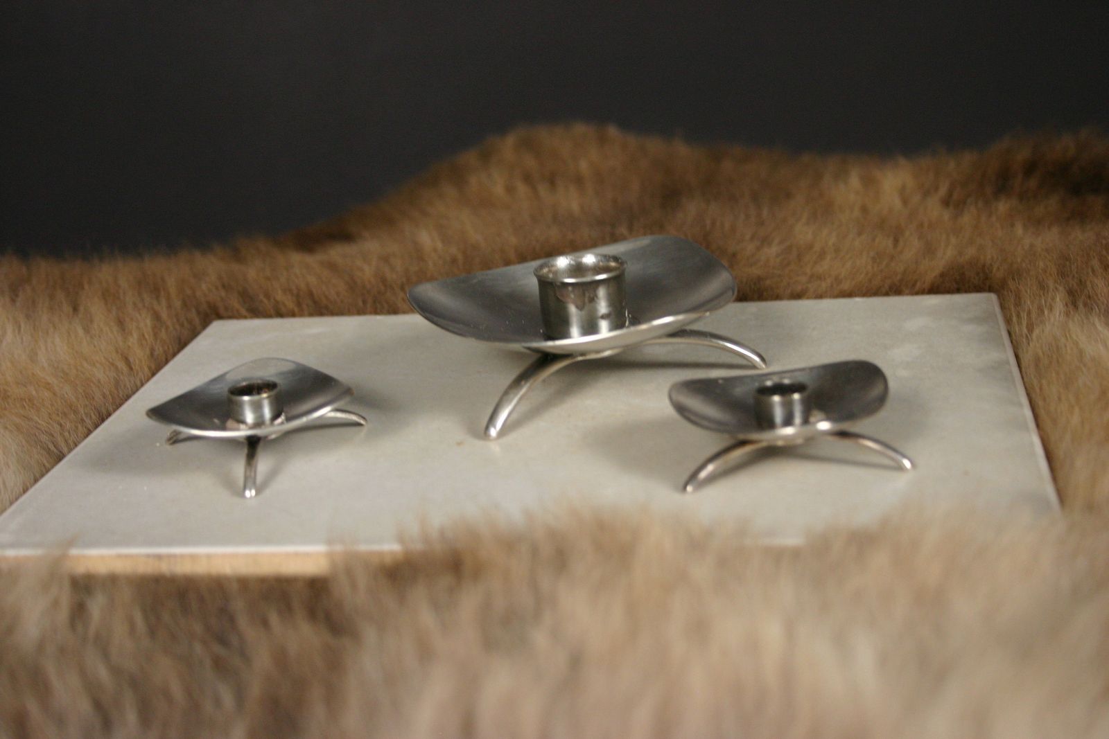 Set Of 3 Candle Holders Cohr Atla Denmark Silver Plated Mid Century photo Home Decor