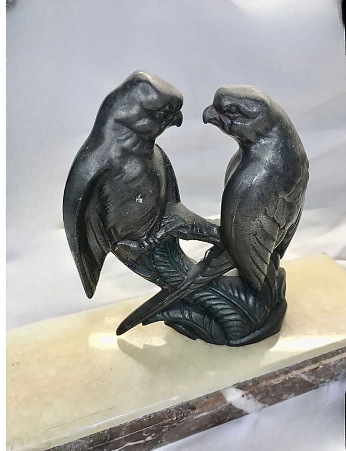 Beautiful Art Deco Pair Of Spelter Love Birds On A Marble Base photo for sale