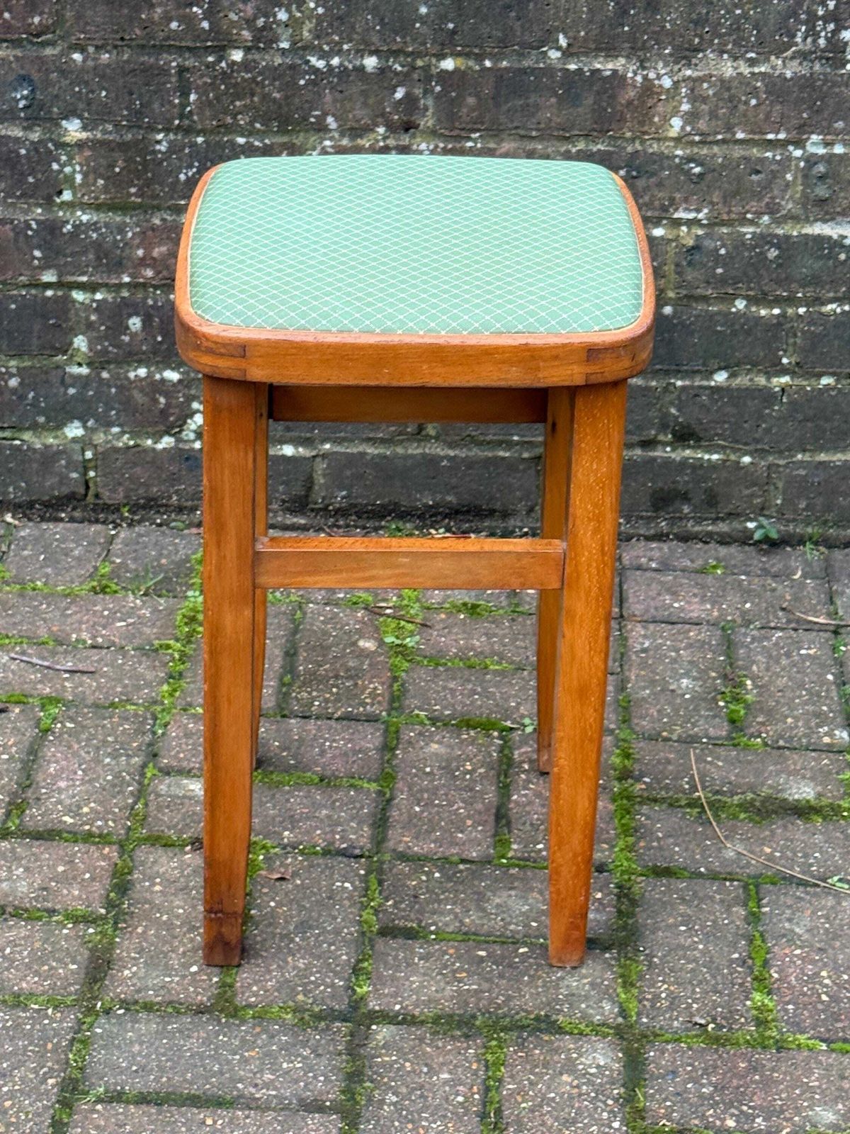 Vintage Wooden Green Vinyl Upholstered Stool 1950s–1970s Mid Century Utility Kitchen Stool photo buy