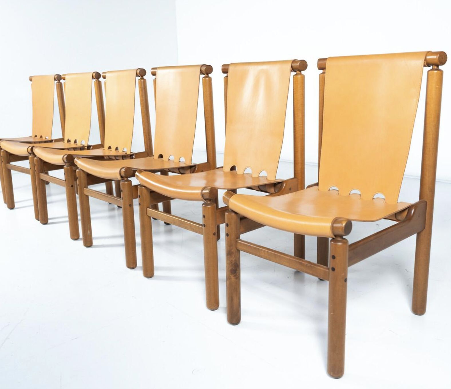 Mid Century Modern Set Of 6 Leather Dining Chairs By Ilmari Tapiovaara photo for sale