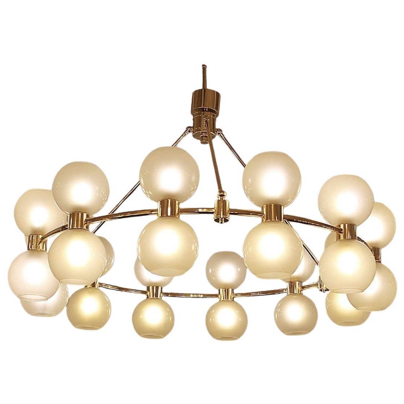 Large Italian Crown Chandelier – Brass & Opaline – Italy