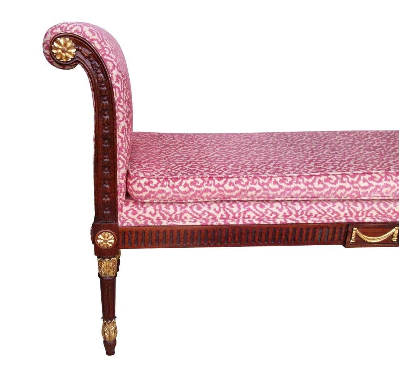 Antique Regency Revival Window Seat, Carved Mahogany Unholstered Double Bench Duet Chair, Vintage Neoclassical Furniture photo 895.0