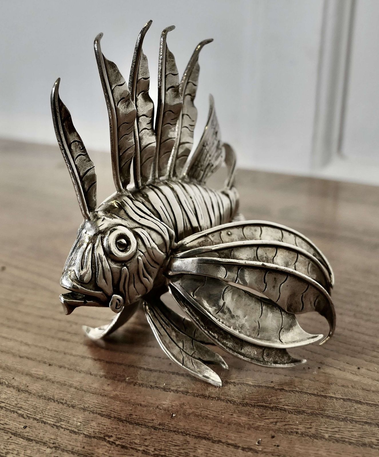 Silver Lion Fish Model Signed By Mario Bucellati photo furniture