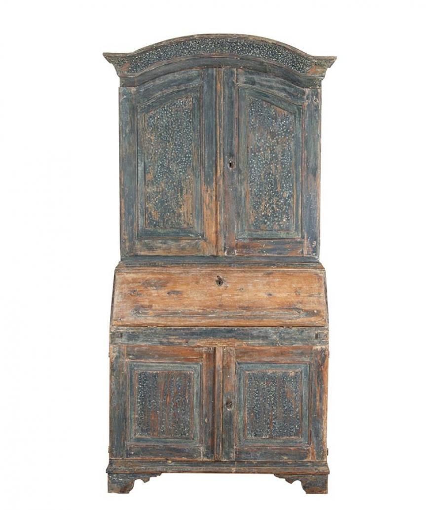 19th Century Swedish Folk Art Secretary In Original Paint
