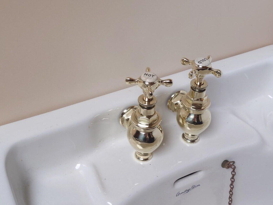 Victorian Brass Globe Bath Taps, Polished And Overhauled photo for sale