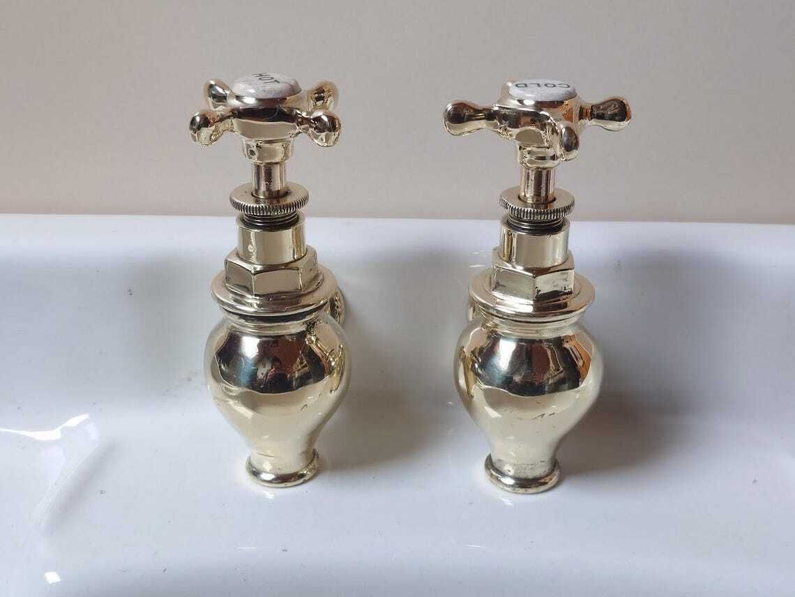 Victorian Brass Globe Bath Taps, Polished And Overhauled photo Home Decor