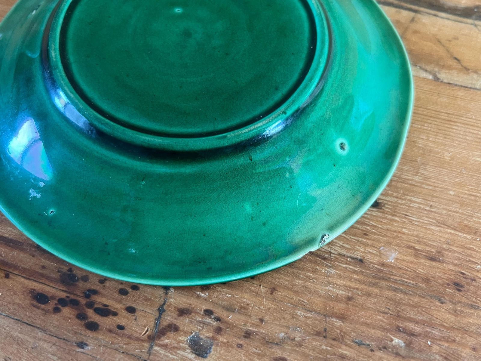 Art Antique Victorian Majolica Lily Pad Plate   Rare Deep Green Glazed Relief 19th Century British Pottery   Grandmillennial Plate Wall Decor photo