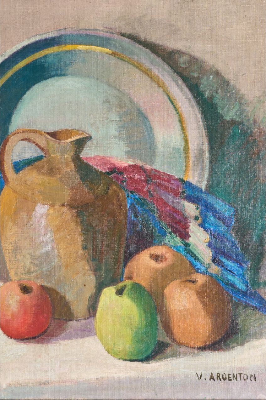 20th Century Oil On Canvas Still Life Painting By V Argenton photo furniture