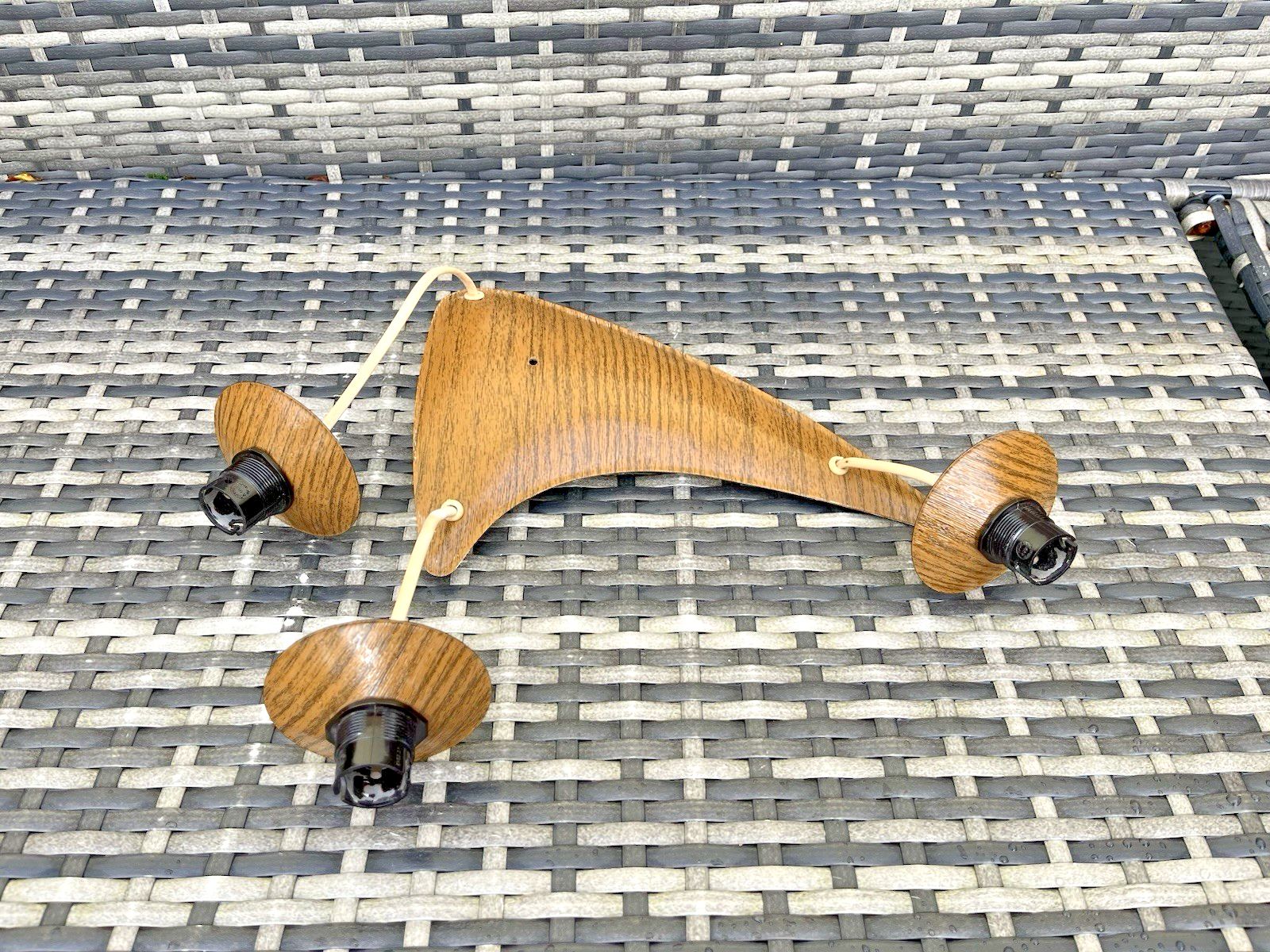 Mid Century Modern 60's Scandi Danish Faux Teak Wood Boomerang 3 Ceiling Light photo buy