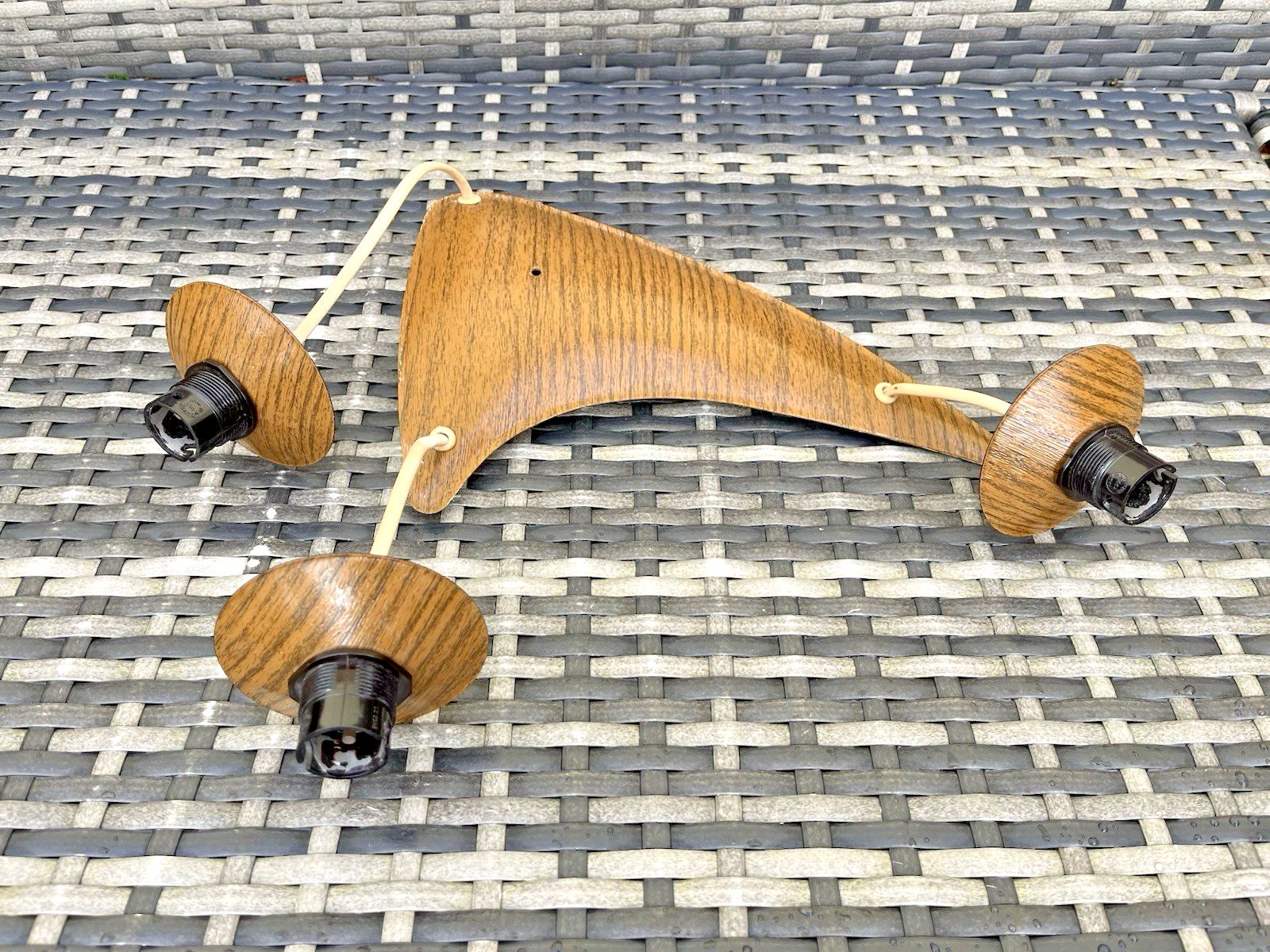 Mid Century Modern 60's Scandi Danish Faux Teak Wood Boomerang 3 Ceiling Light photo vintage