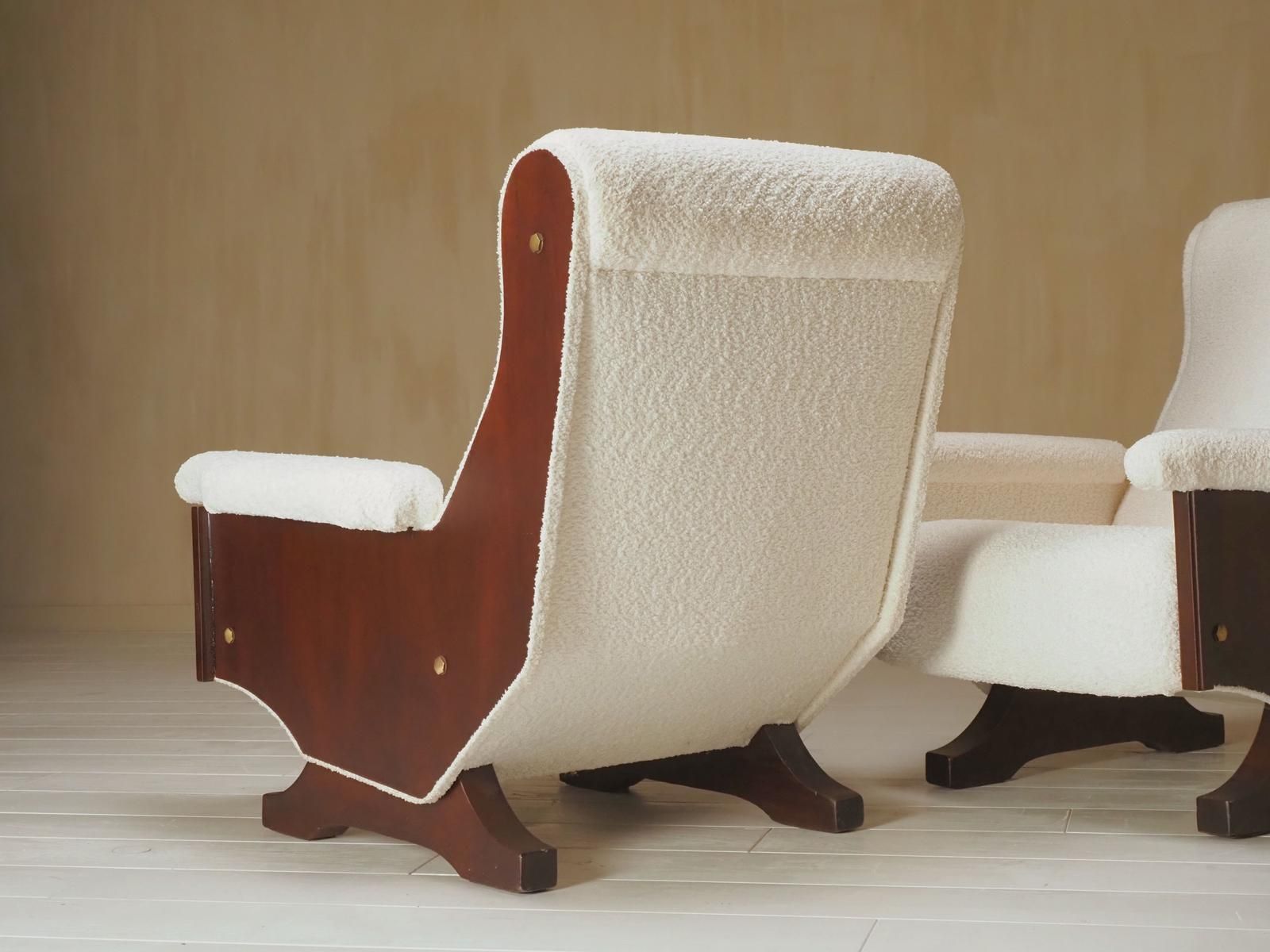 Pair Of Italian 1960's Modern Walnut & Boucle Armchairs photo buy