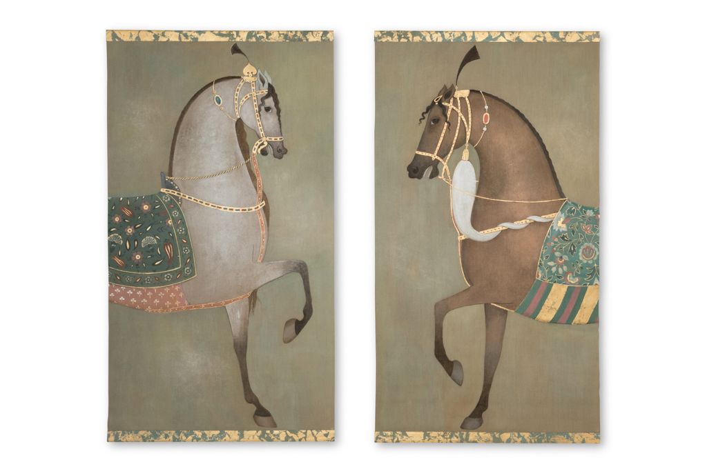 Painted Canvas Depicting An Indian Horse In Profile. Contemporary Work. photo buy