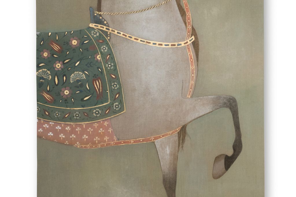 Painted Canvas Depicting An Indian Horse In Profile. Contemporary Work. photo Art