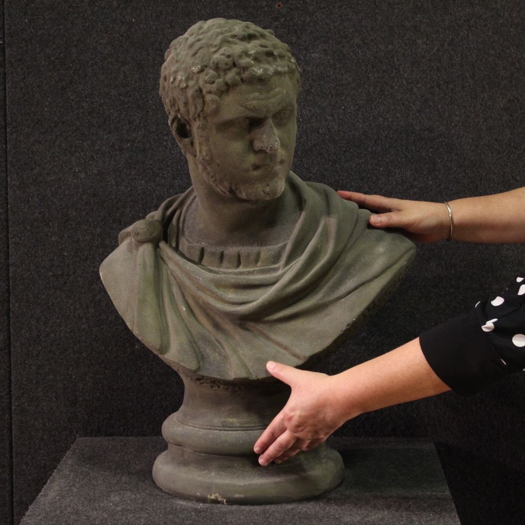 20th Century Cement Sculpture, Bust Of Emperor Caracalla photo vinterior