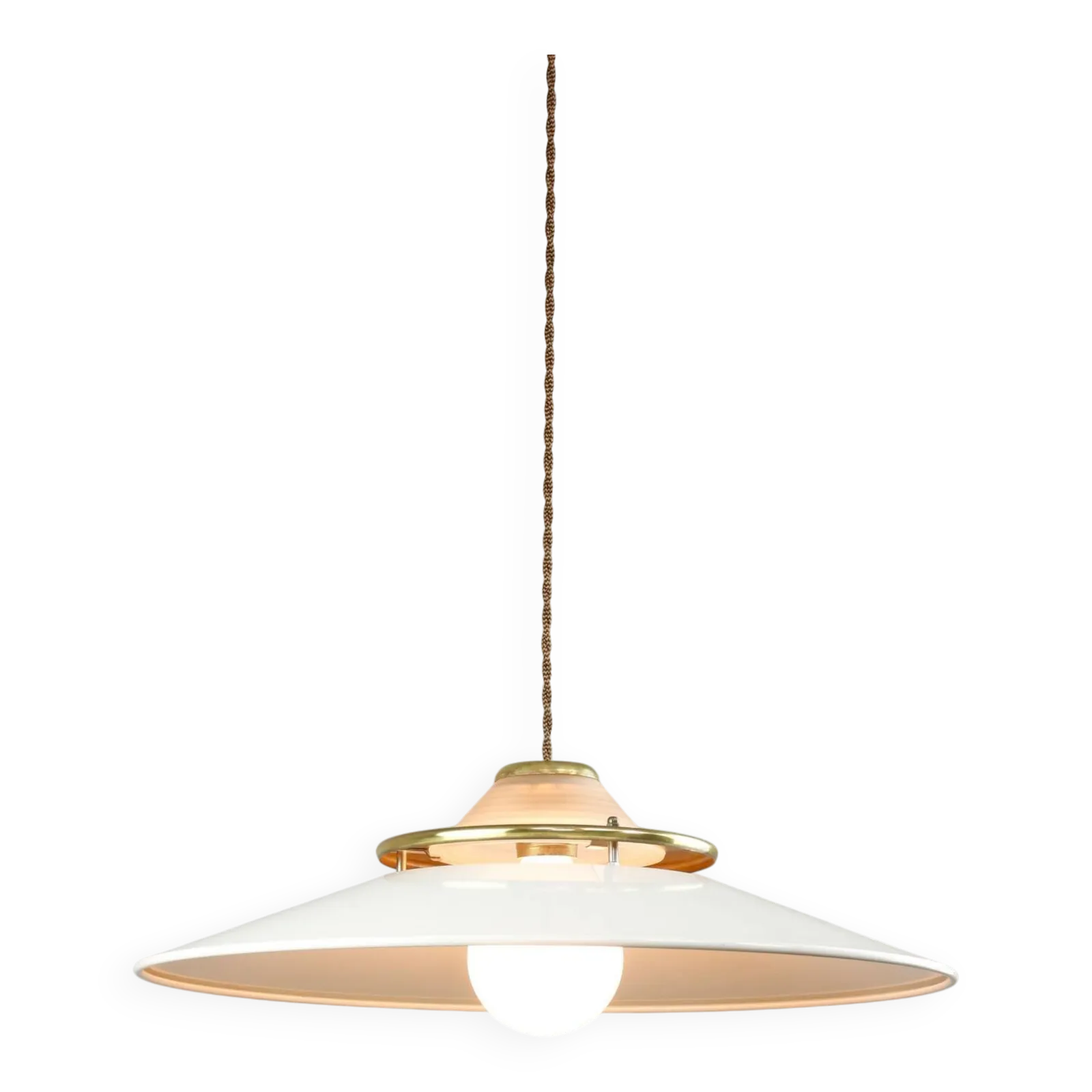 Vintage Italian Brass And Metal Saucer Pendant Lamp, 1970s