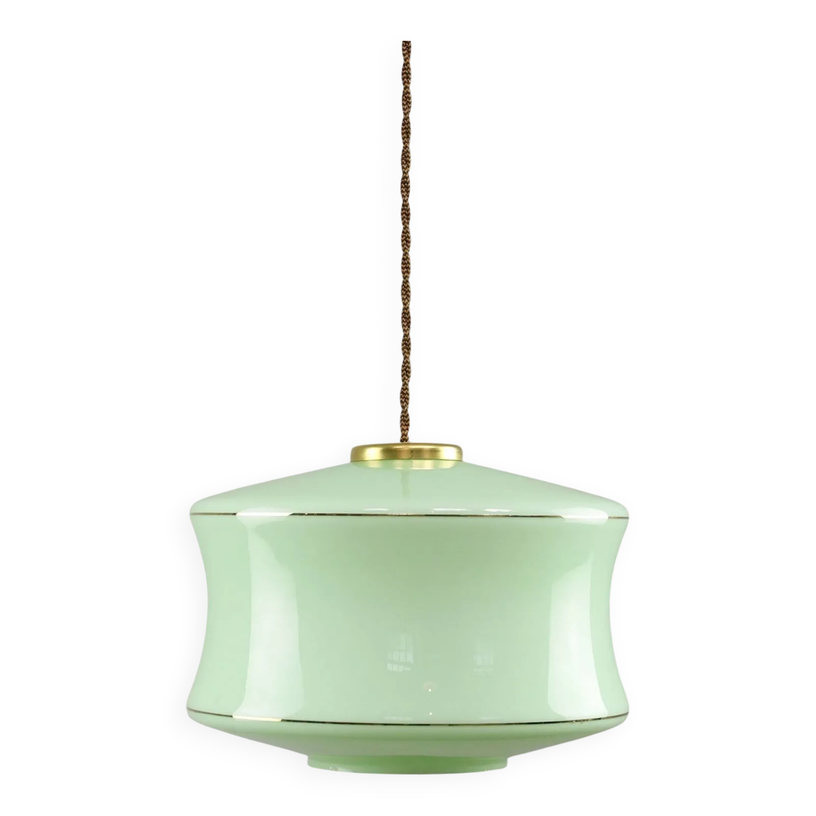 Mid Century Italian Brass And Green Glass Pendant Lamp