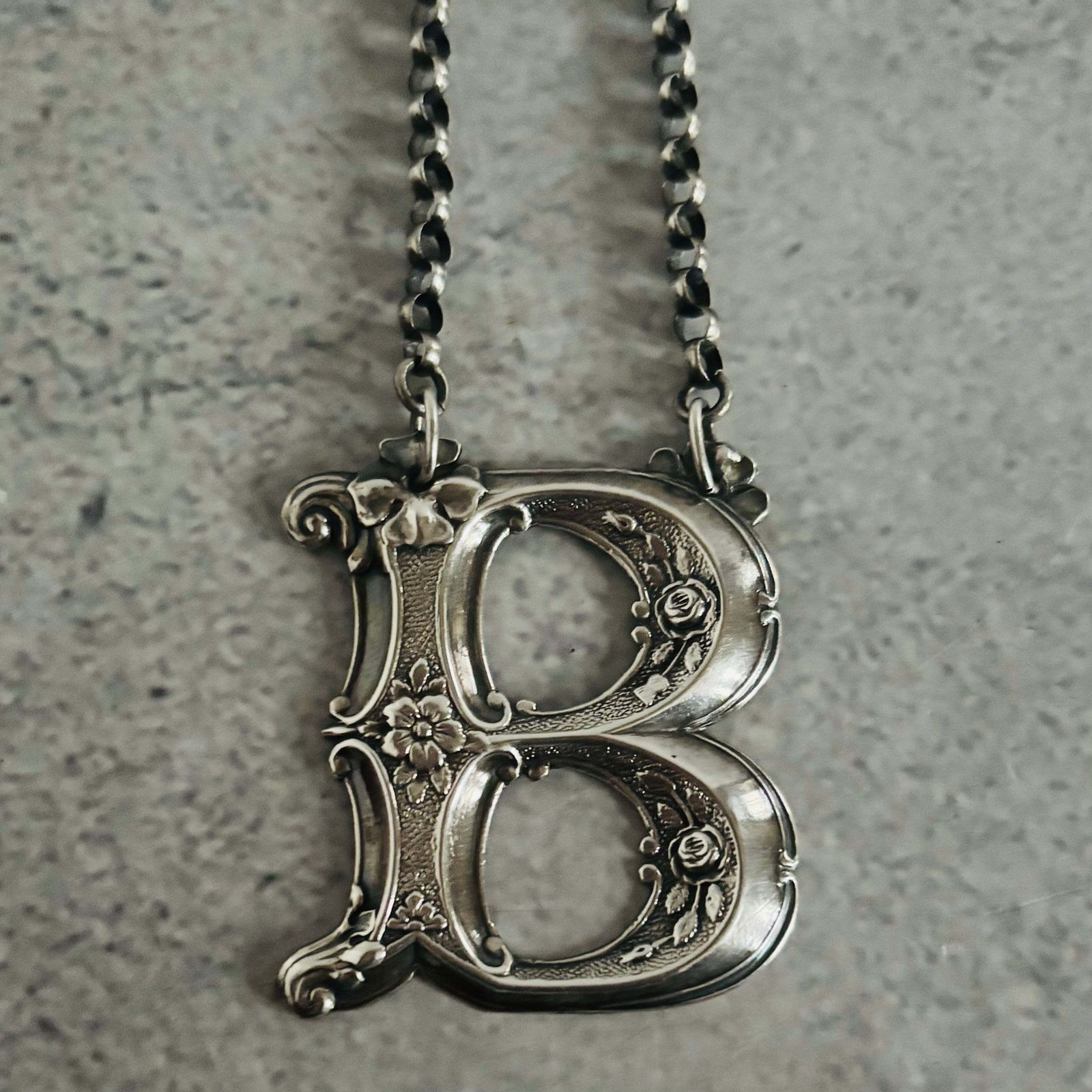 Antique Silver Letter B Brandy Decanter Label