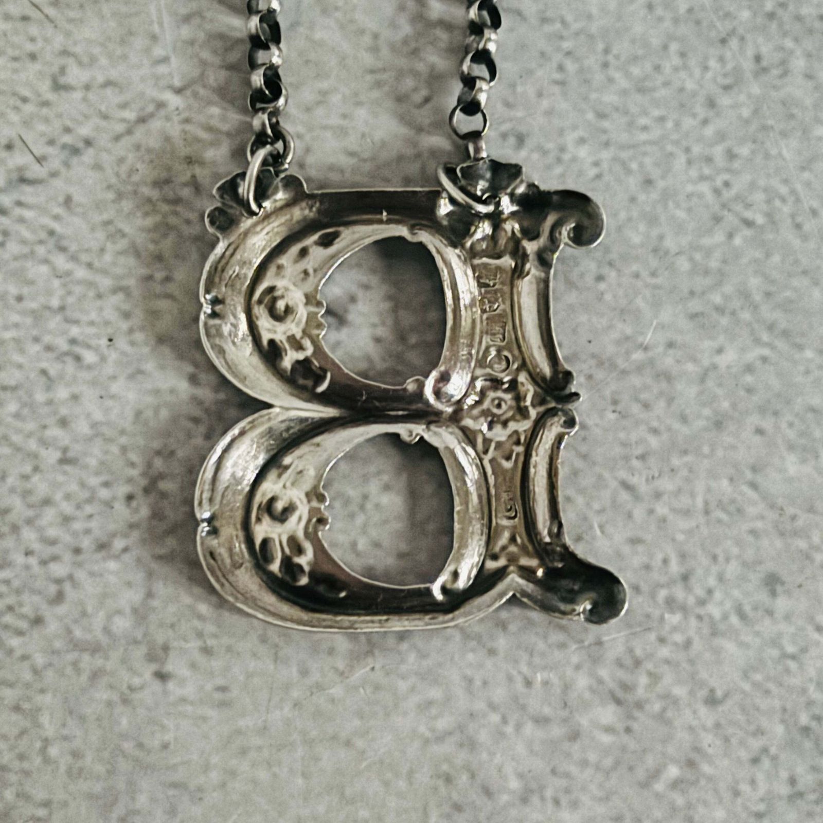 photo for sale Antique Silver Letter B Brandy Decanter Label