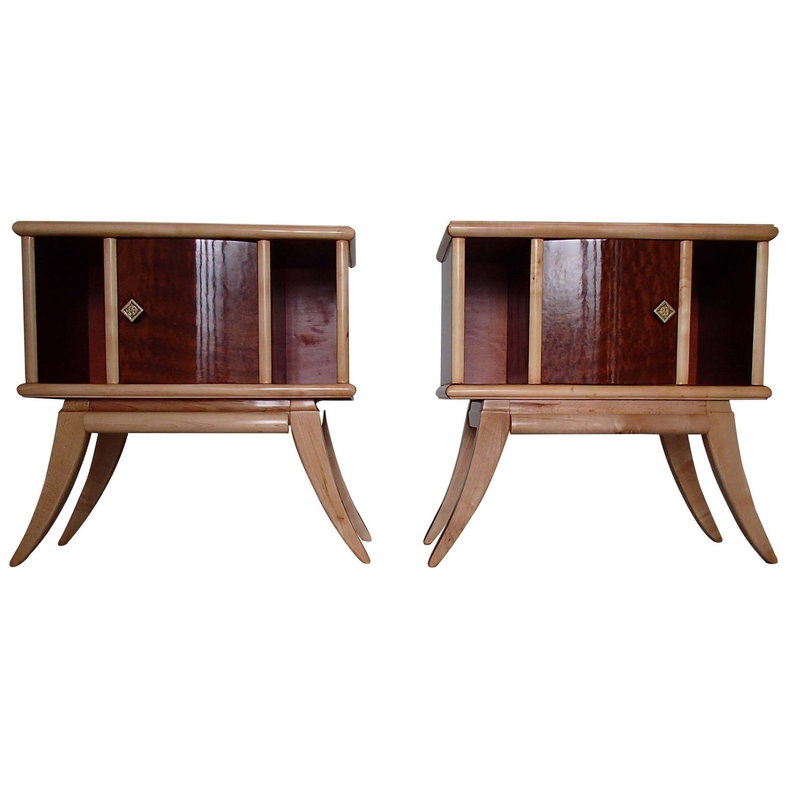 Pair Of Art Deco Canadian Maple Eye On Birch Side Table Nightstands