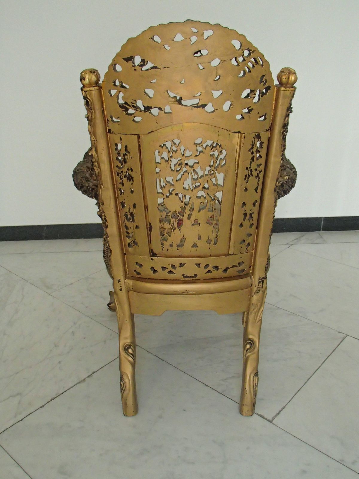 1930 Chinese Armchair Sculpted And Gold Plated With Goblin photo 7584.0